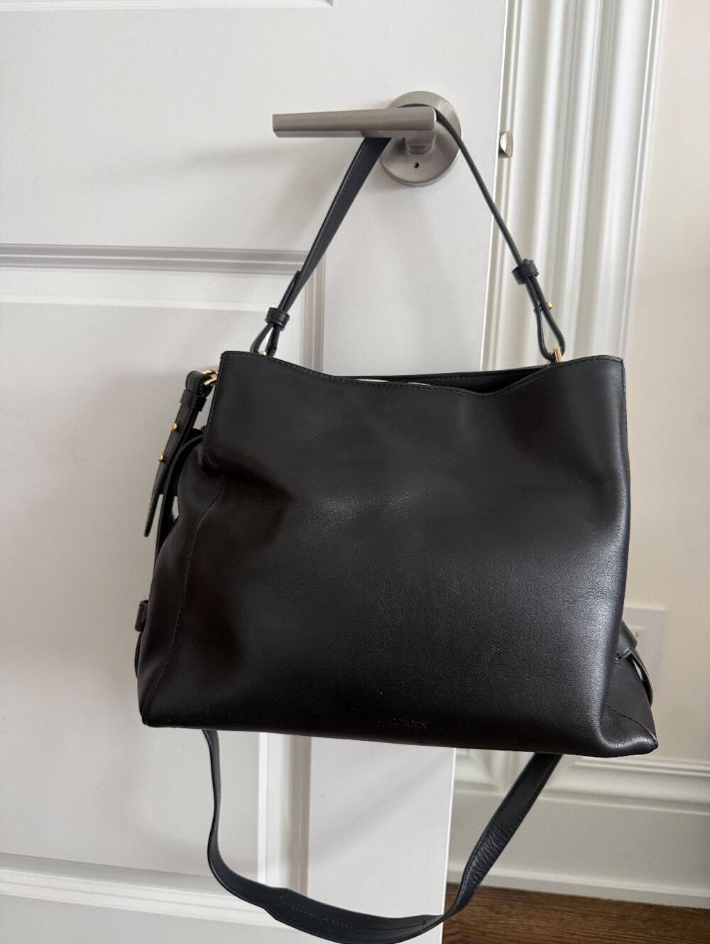 Lauren Ralph Lauren Black Leather Handbag With Gold Hardware